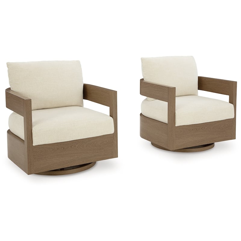 Baily Outdoor Swivel Glider Lounge Chair, Cream White, Brown Metal