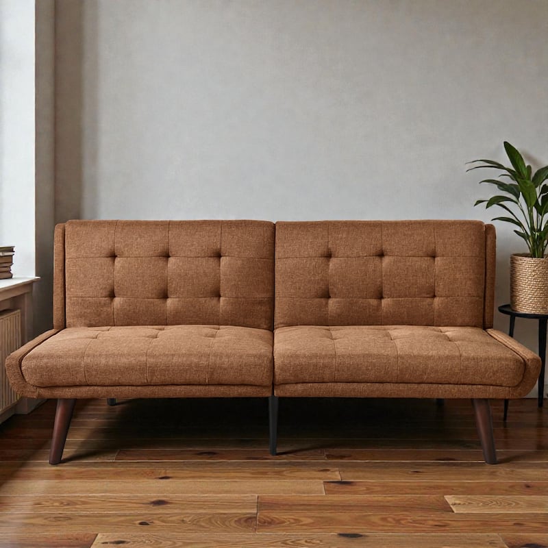 Convertible Futon Sofa Bed 63 Inch, Sleeper Couch with 5-Position Adjustable Backrest, Modern Loveseat for Small Spaces - Brown