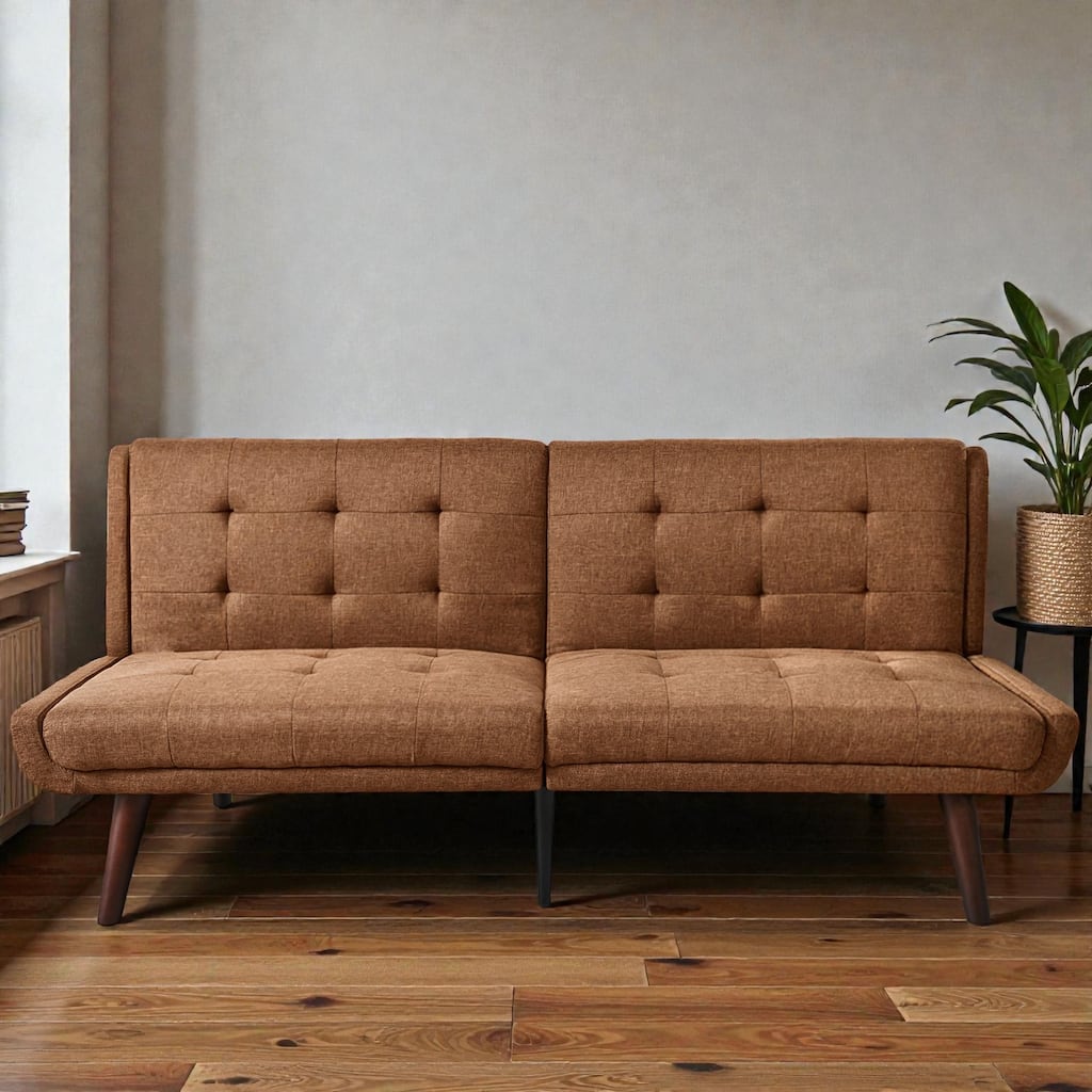 Convertible Futon Sofa Bed 63 Inch, Sleeper Couch with 5-Position Adjustable Backrest, Modern Loveseat for Small Spaces