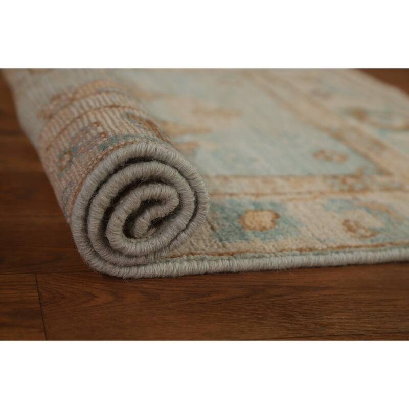 Hand Knotted Oriental 100% Wool Carpet Transitional Geometric Navy Blue & Blues Oushak Area Rug - 2' 11'' X 2' 1''