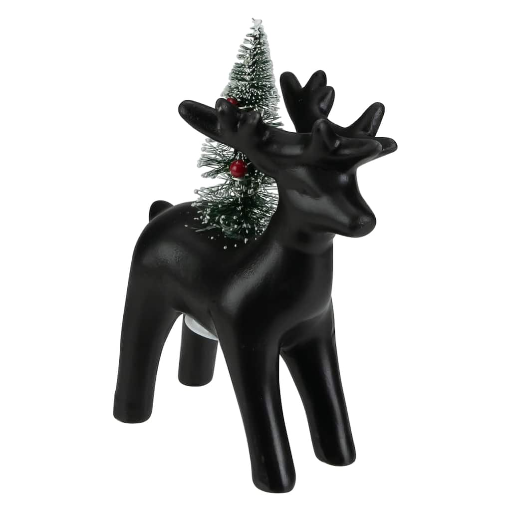 7.5" LED Lighted Ceramic Standing Reindeer with Christmas Tree Warm White Lights