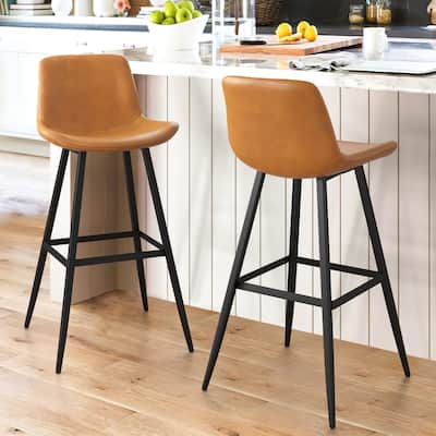 LUE BONA Metal Frame Bar Stools Counter Height Stools with Faux Leather Seat (Set of 2)