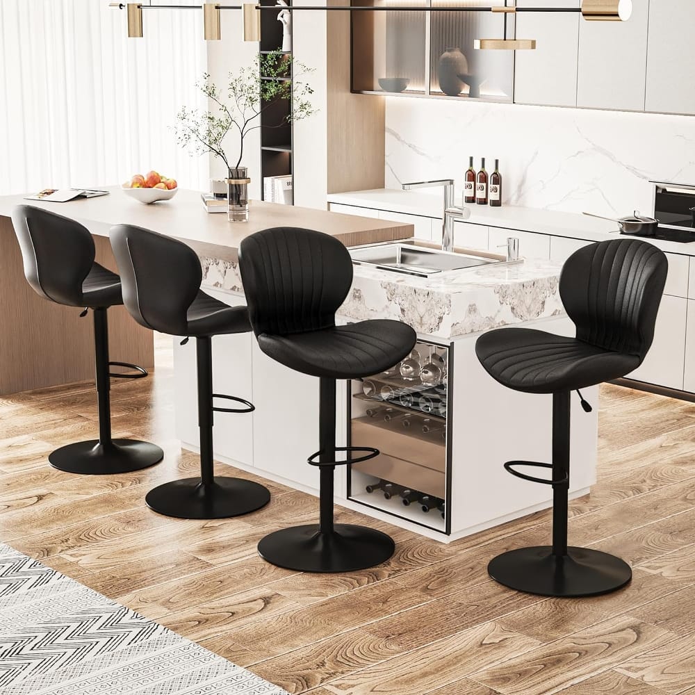 BOSSIN Set of 2 Modern Adjustable Bar Stools, Faux Leather Upholstered Swivel Counter Stools - 16.5"D x 19.6"W x 46.9"H
