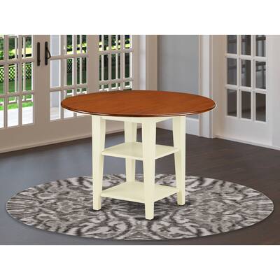 Round Kitchen Table with Shelves - Dining Table for 4-6 People - Buttermilk Cherry Finish - 52.8