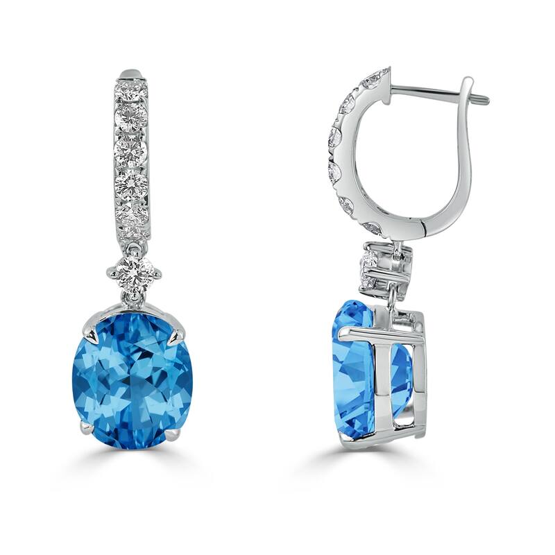 Auriya 9 5/8ct Fancy Oval-cut Blue Topaz Halo Diamond Dangle Earrings 1 1/4ctw 18k Gold