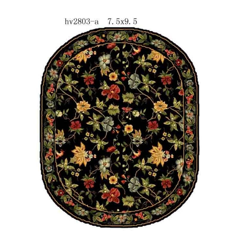 SAFAVIEH Handmade Chelsea Rubi French Country Floral Wool Rug - 7'6" x 9'6" Oval - Black - Oval