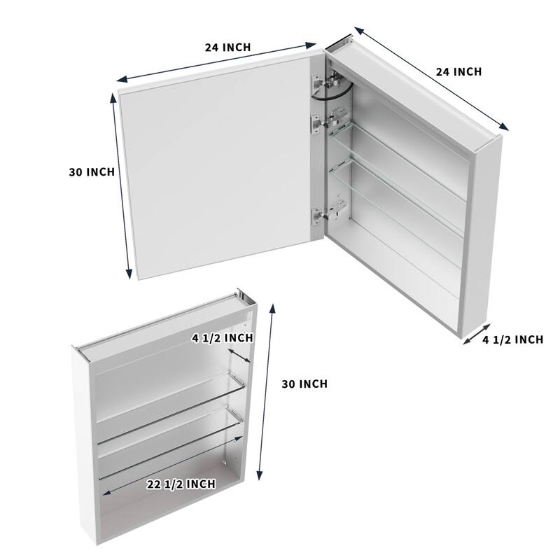 Modland 24"-30"W x 30"H LED Bathroom Medicine Cabinet with Mirror Anti-Fog,Surface or Recessed Mount