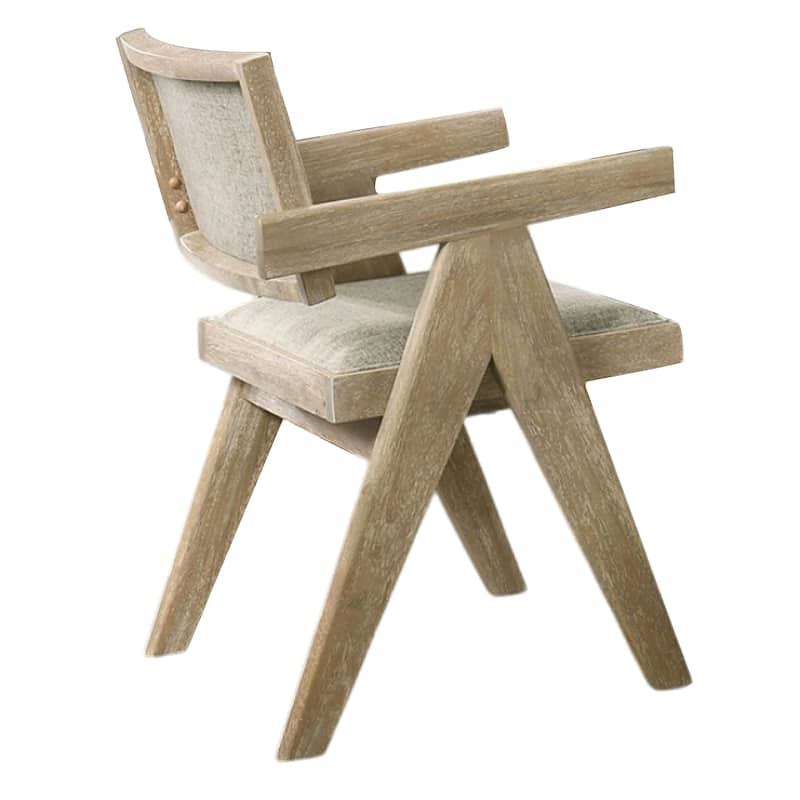 Gexy Dining Side Chair Set of 2, Brown Oak Veneer, Gray Polyester Seat