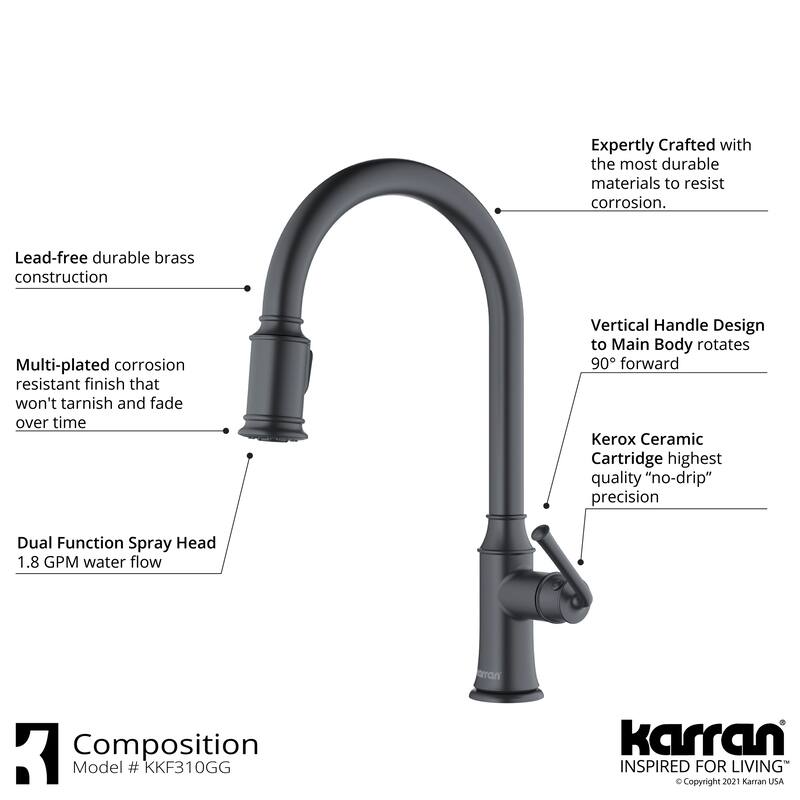 Karran Auburn One-Handle Pull Down Dual Function Sprayer Kitchen Faucet