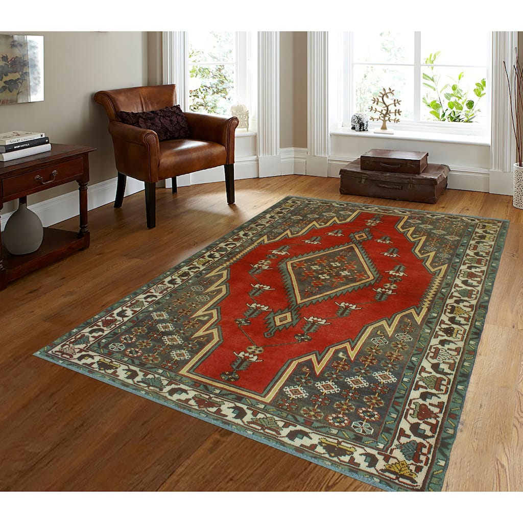 Fine Vintage Distressed Ryley Red/Ivory Rug - 4'1" x 6'6"