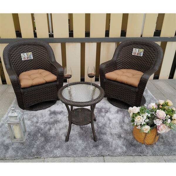 slide 2 of 9, 3 PCS Dark Wicker Patio Bistro Set with Round Coffee Table & Cushions