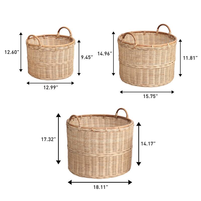 Vista Handwoven Rattan Nesting Storage Baskets with Handles (Set of 3)