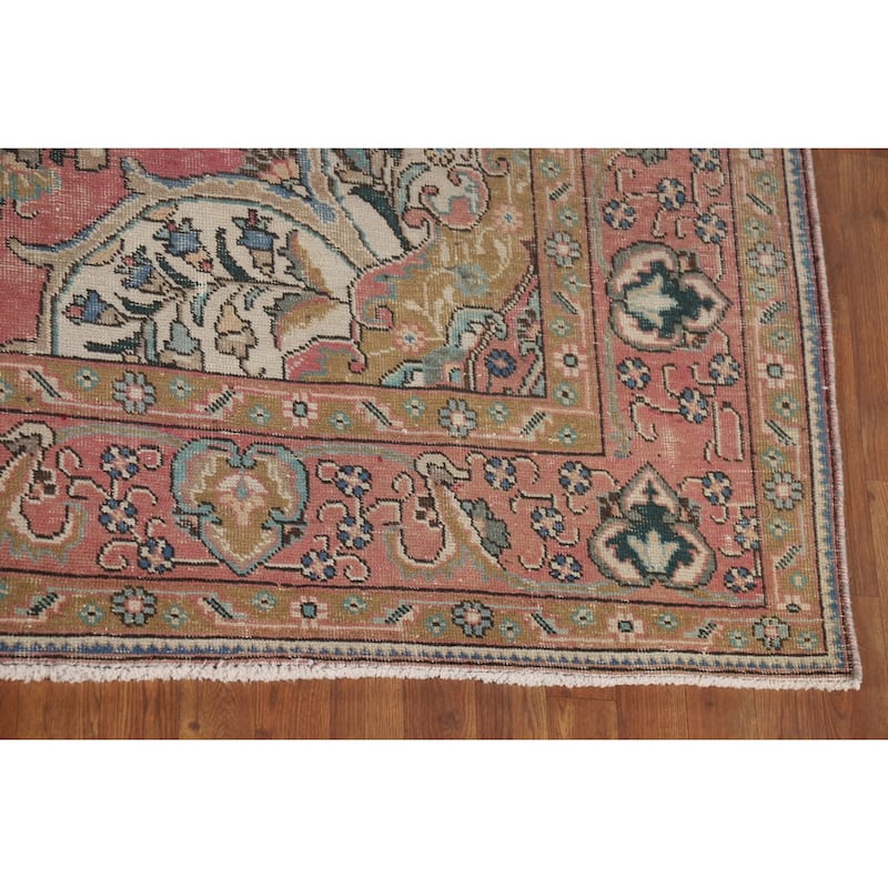 Pink Tabriz Vintage Persian Rug Hand-Knotted Wool Carpet - 8'3" x 10'10"