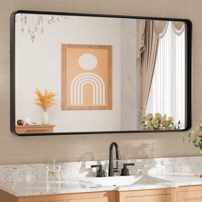 TETOTE Modern Metal Frame Wall Mounted Bathroom Vanity Mirror - 40x24 - Black