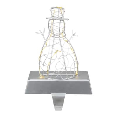 8" LED Lighted Silver Wired Snowman Christmas Stocking Holder