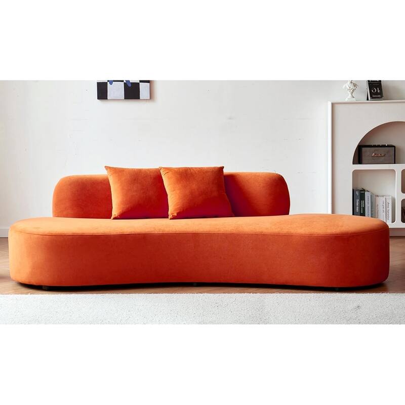 US Pride Furniture 90.2 inch Elegant Half Moon Design Curved Luxury 4-Seat Sofa with High-Density Foam Filled - Red Orange