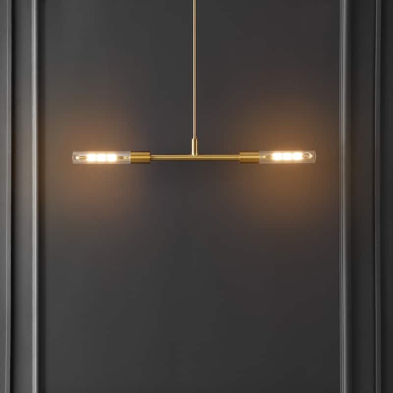 SAFAVIEH Lighting Gatienne 2 Light 34" Pendant - 34" x 5" x 13-43" - withD/H - Brass/Clear - 34Wx5Dx43H