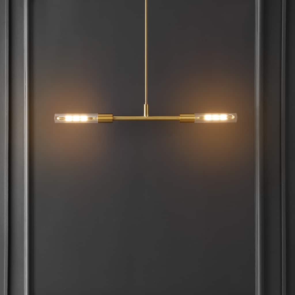 SAFAVIEH Lighting Gatienne 2 Light 34" Pendant - 34" x 5" x 13-43" - withD/H - Brass/Clear - 34Wx5Dx43H