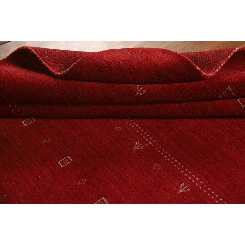 Hand Knotted Oriental 100% Wool Carpet Tribal Tribal Red Gabbeh Area Rug - 9' 9'' X 6' 8''