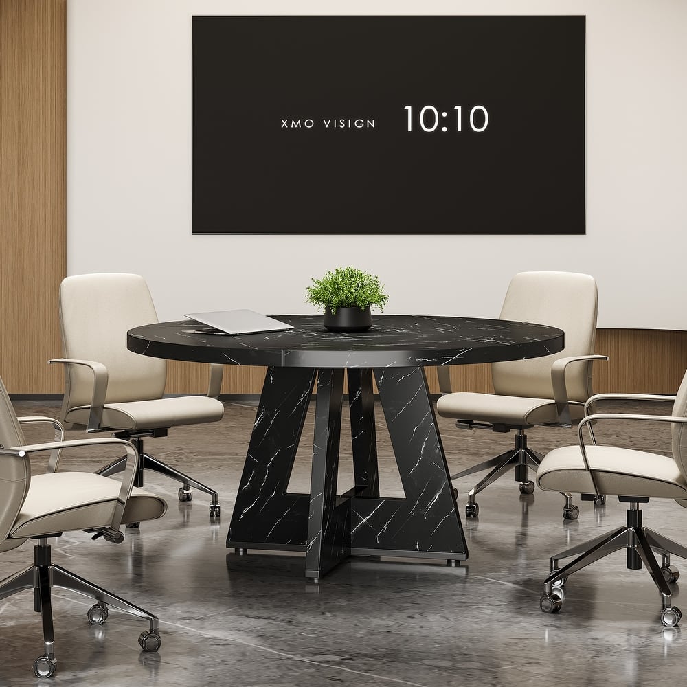 47-Inch Round Conference Table for 4-6 People Wooden Meeting Room Table