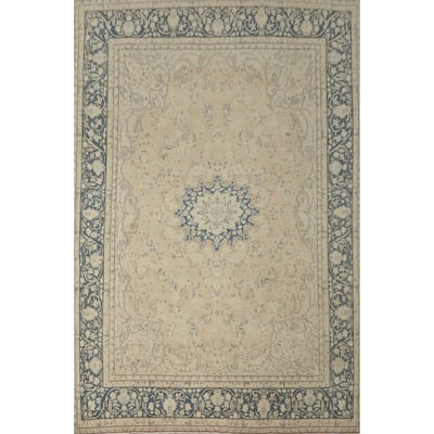 Hand Knotted Oriental 100% Wool Carpet Traditional Floral Beige & Ivories Kerman Area Rug - 13' 4'' X 9' 9''