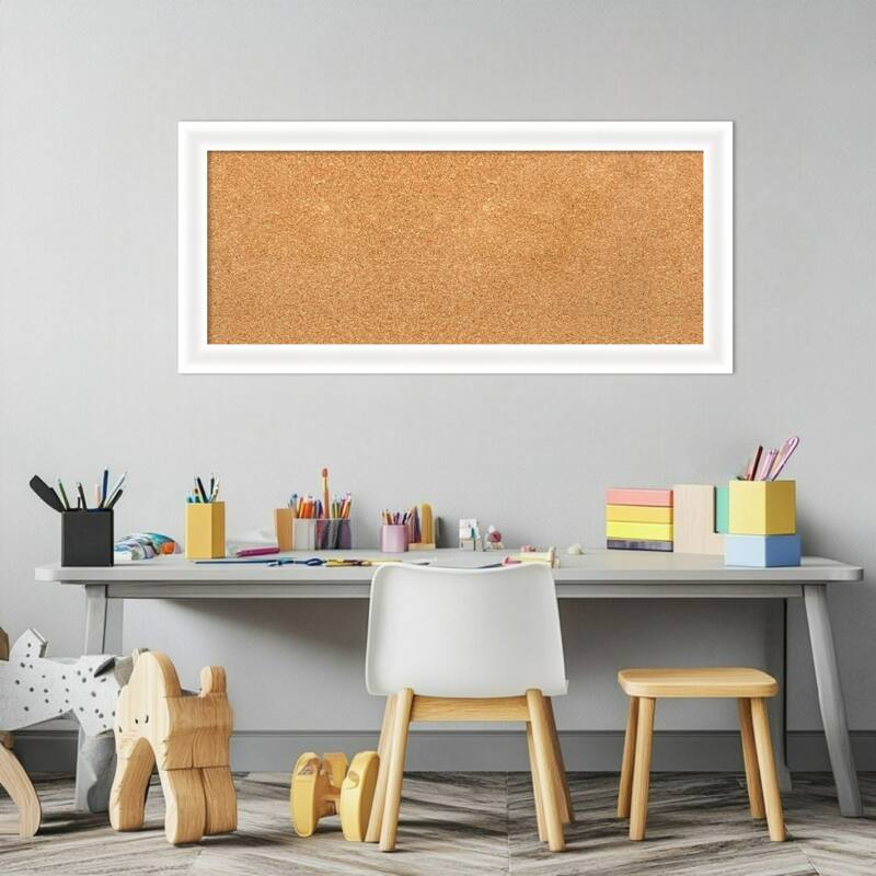 Oliver White Narrow Wood Framed Cork Board - Bulletin Board, Organization Board, Pin Board