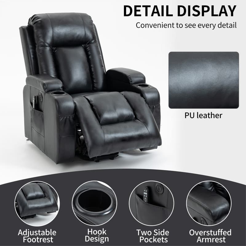 Heavy Duty Power Lift Recliner Chair with Massage, Heat, and USB Charging - Supports Up to 350 lbs
