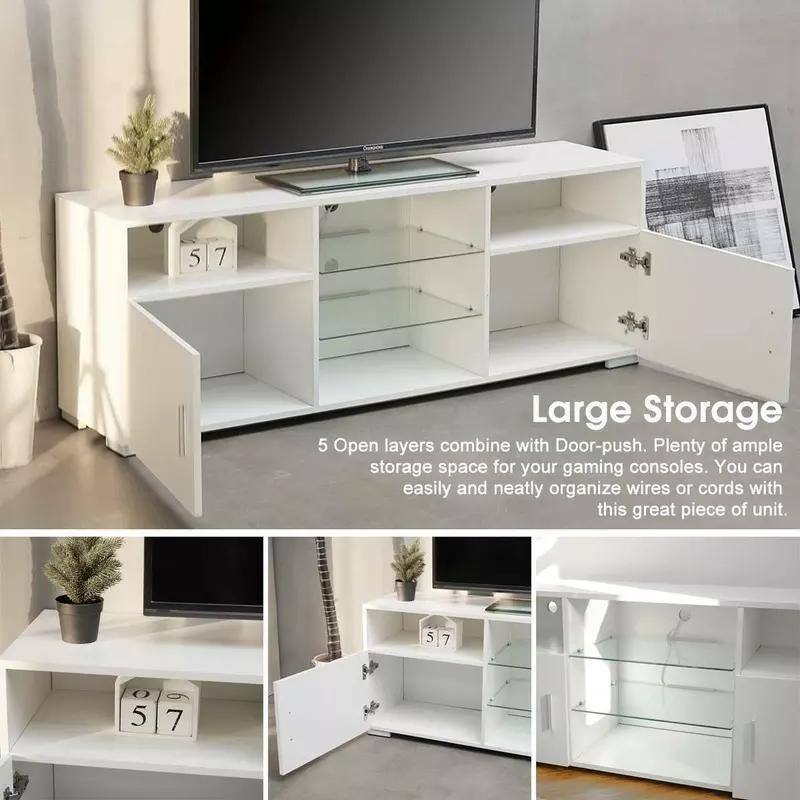 White Modern 57.08" TV Stand with LED Lights, Open Shelves, and 2 Cabinet and for 32-60 Inch TVs