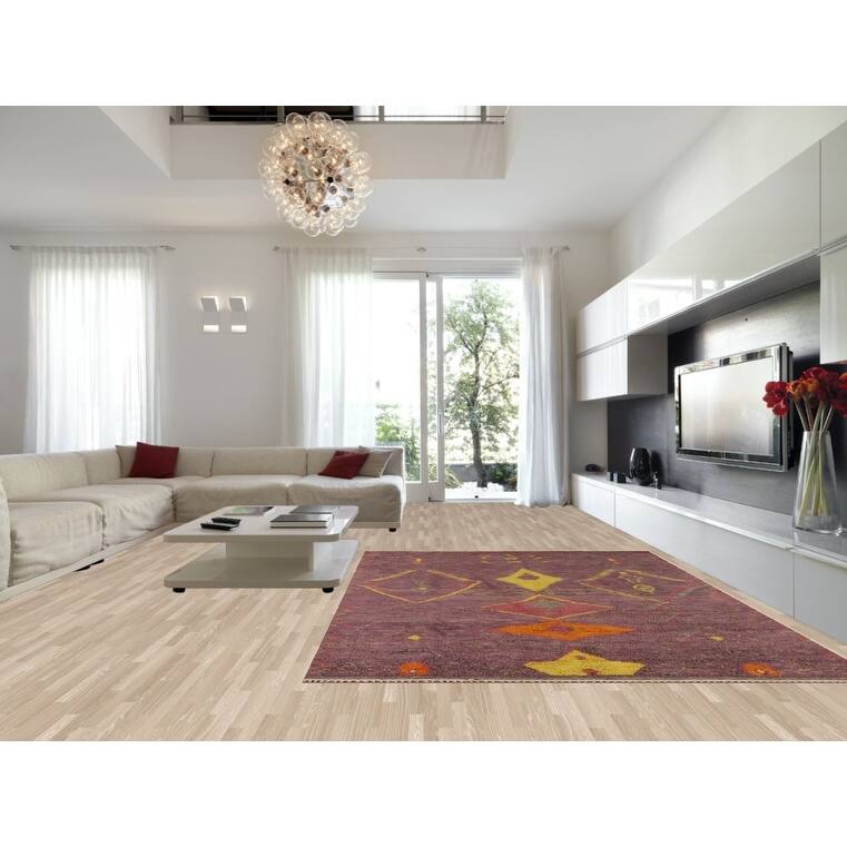 Purple Plush Moroccan Oriental Area Rug Handmade Wool Carpet - 9'0" x 12'8"