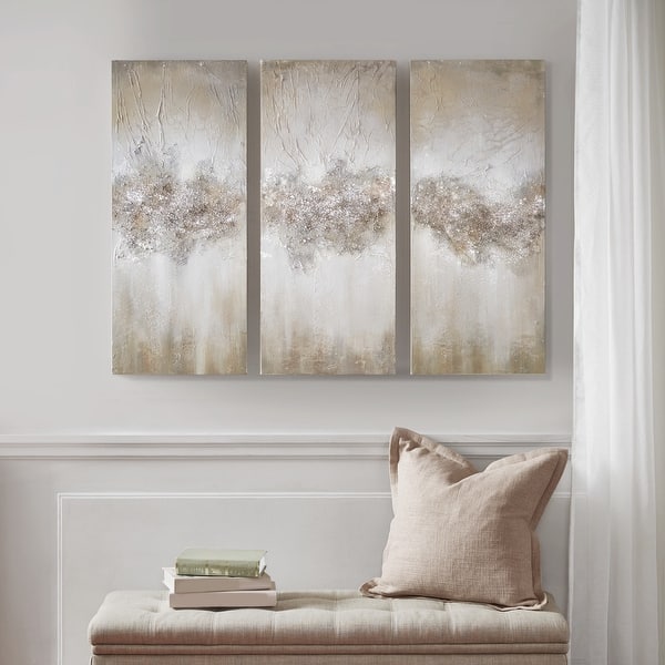 slide 2 of 10, Madison Park Luminous Taupe Heavily Embellished 3-piece Canvas Wall Art Set Taupe