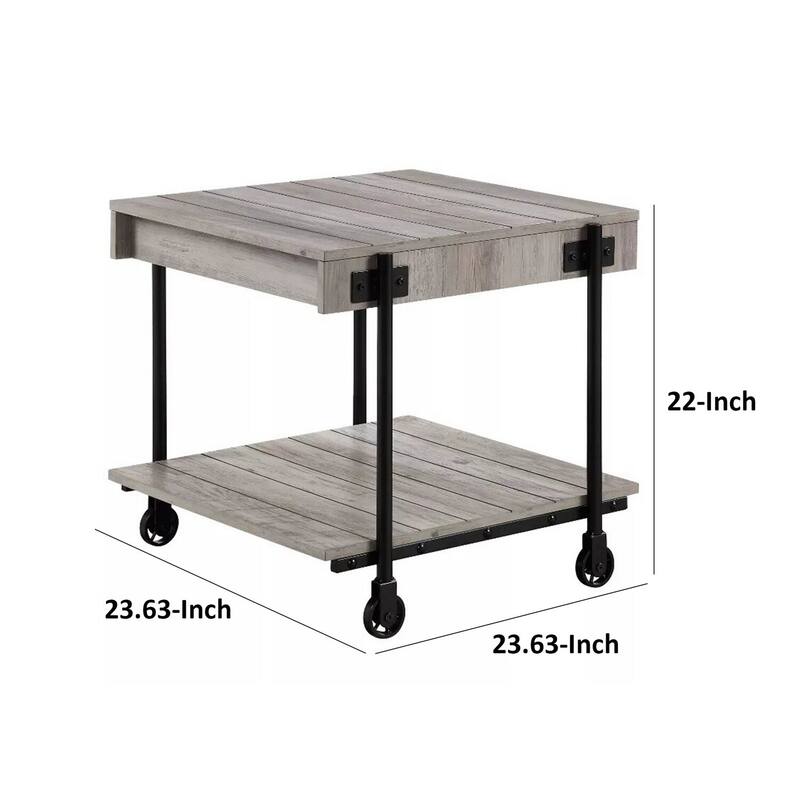 23.62 in. Gray and Black Square Wood End Table, Sturdy Build End Side Table for Living Rooms