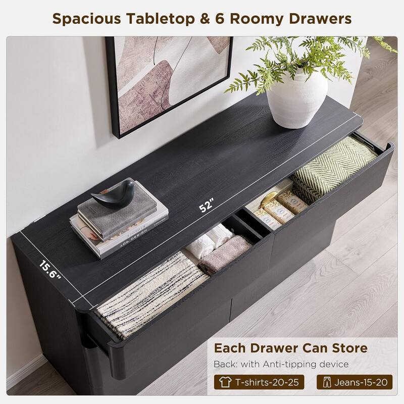 Modern 6 Drawer Dresser for Bedroom, Chest of Drawers, TV Stand