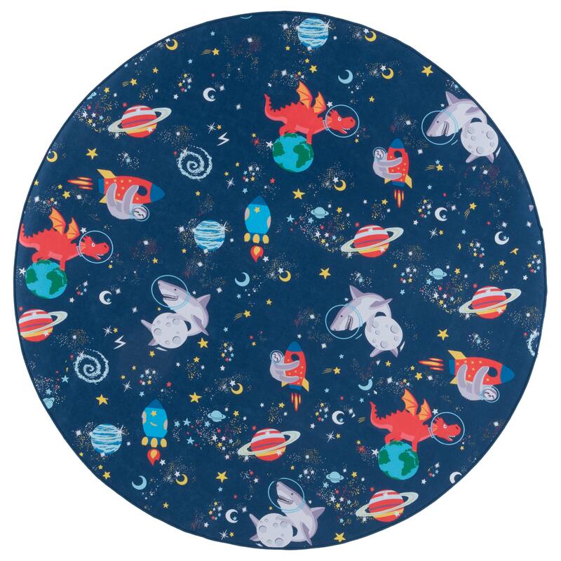 SAFAVIEH Tacoma Kids Abygael Kids & Tween Rug - 5' Round - Navy/Rust