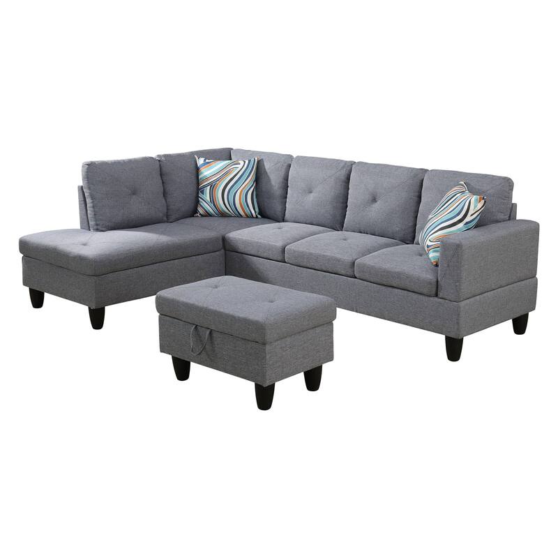 66.5" Grey Linen 3-Piece Living Room Sofa Set