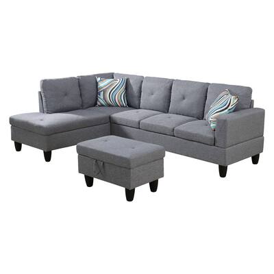 66.5" Grey Linen 3-Piece Living Room Sofa Set