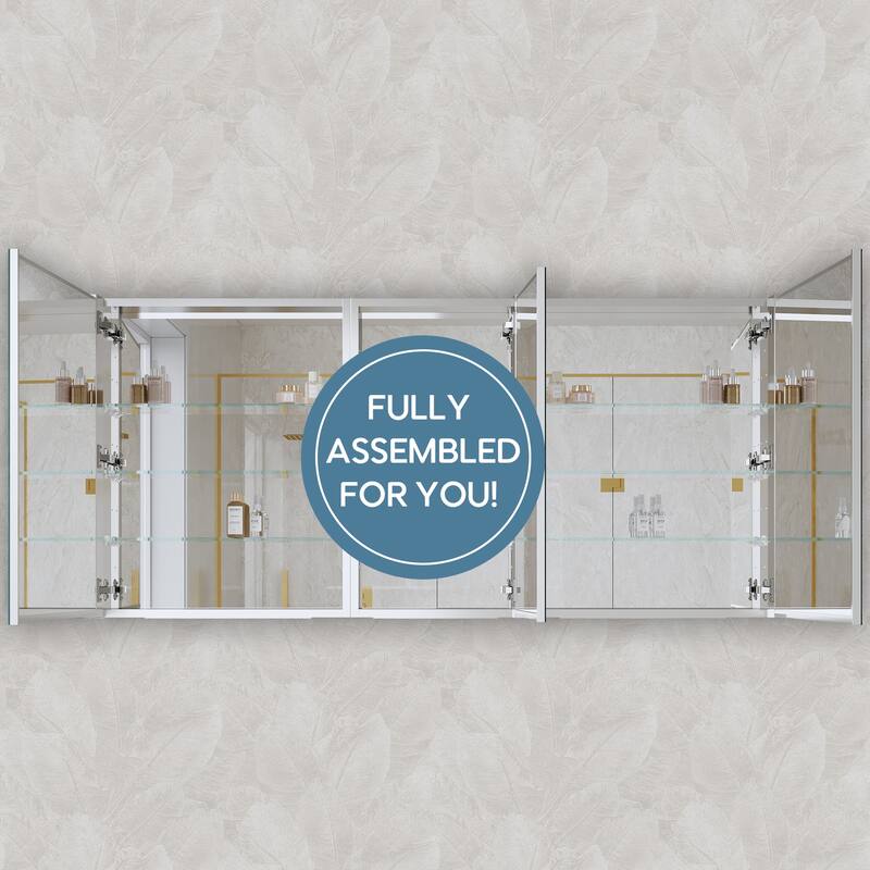 56''/64''W X 30''H Recessed Or Surface Wall Mount Bathroom Medicine Cabinet With Adjustable Glass Shelves