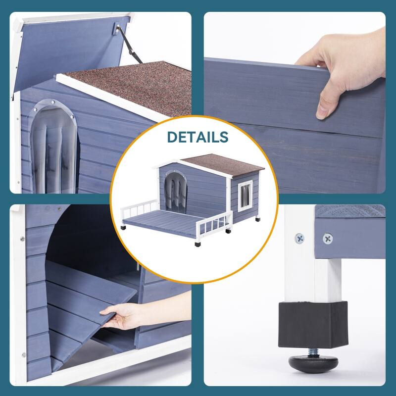 Outdoor Wooden Dog House with Hinges Openable Roof and Removable Floor