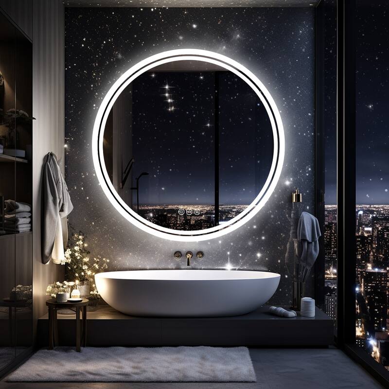 Backlit LED Bathroom Wall Mirror with Dimmable 3 Colors Anti-Fog