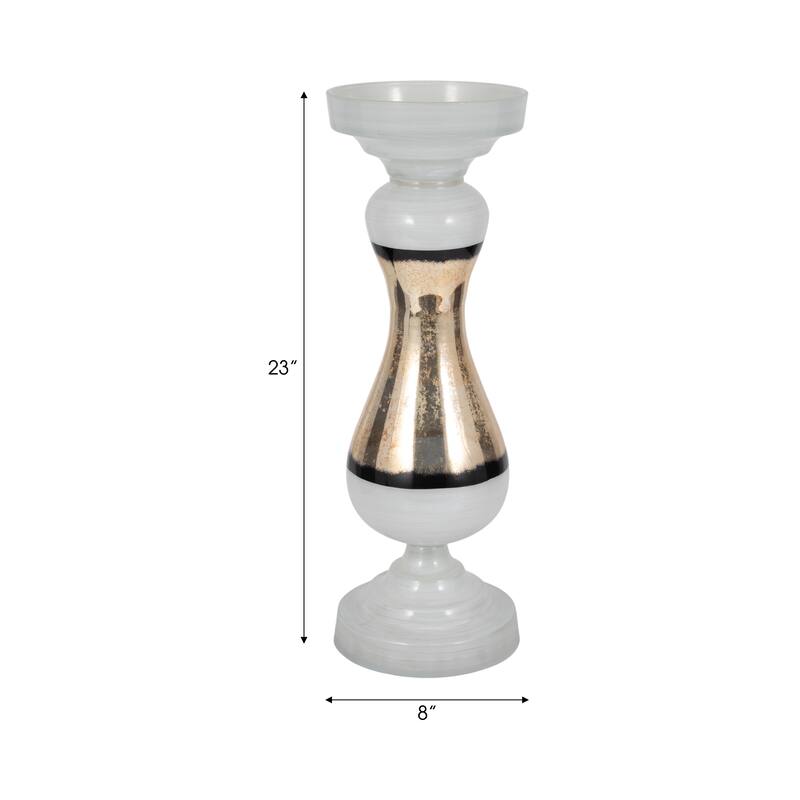 Sagebrook Home Glass White Novelty Striped Candle Holder