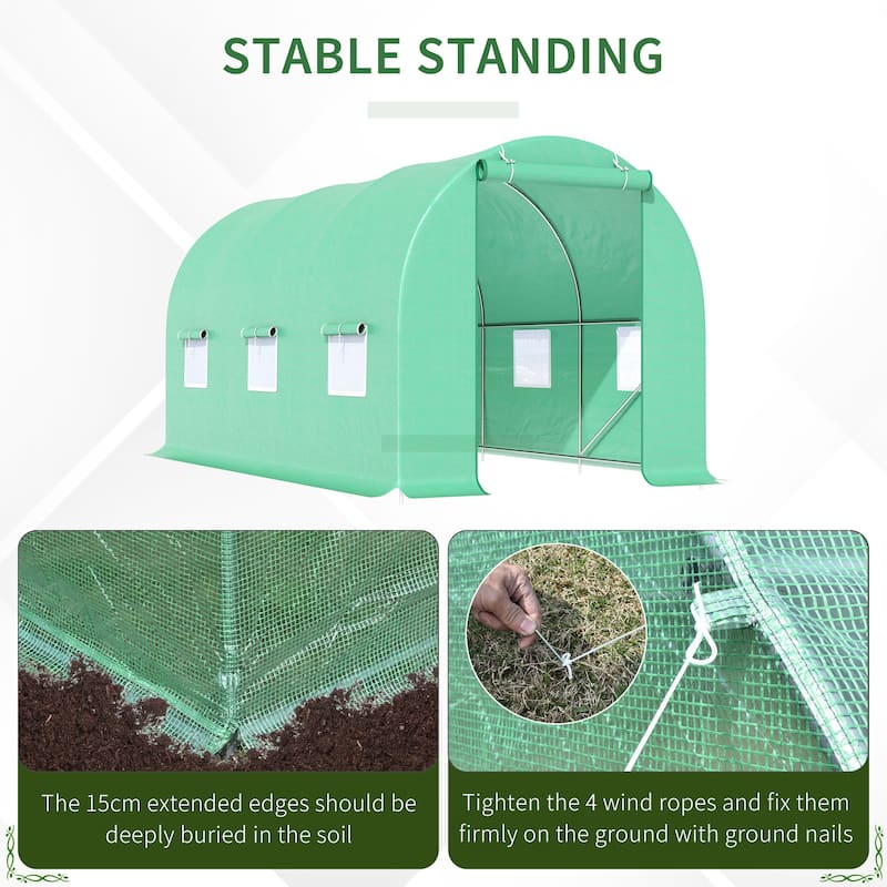 15' x 6' x 7' Walk-in Tunnel Greenhouse Garden Plant Growing House with Door and Ventilation Window, Green