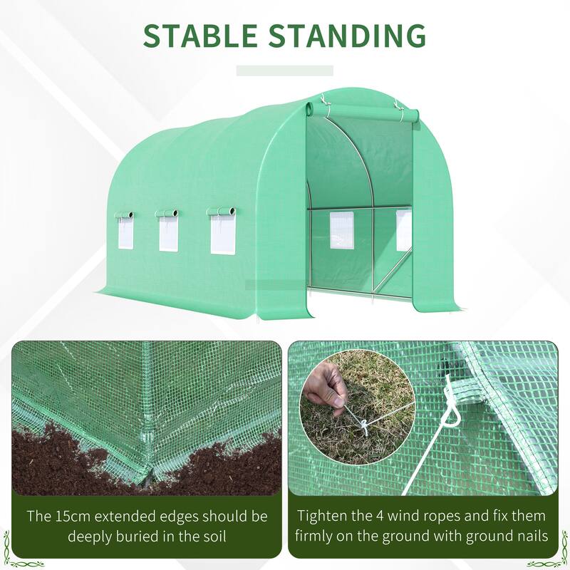 UV-Resistant Tunnel Hoop Greenhouse, Plant Shed with Roll-Up Zipper Door & Mesh Windows Gardening Plant Hot House