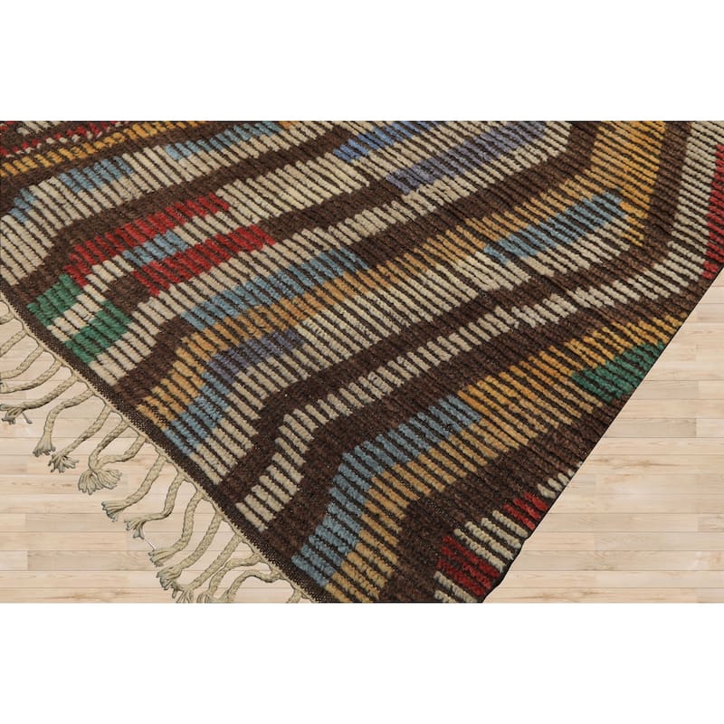8x10 Tibetano Hand Knotted Wool Ivory Moroccan Modern & Contemporary Boho Rug - 8' x 10'