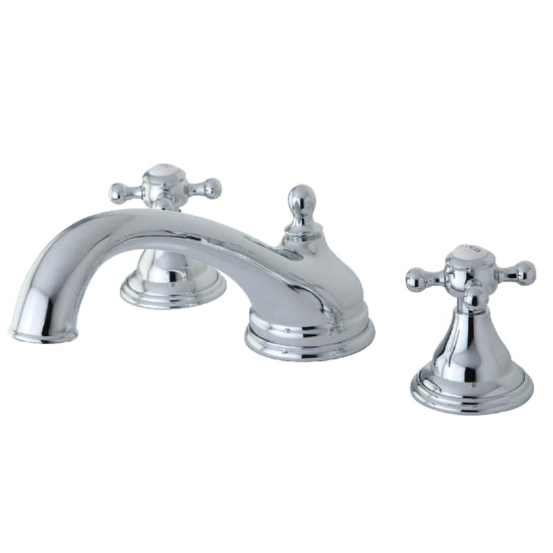 Kingston Brass Vintage Deck Mounted Roman Tub Filler with Cross - Polished Chrome