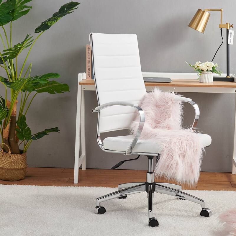 LUXMOD® Office Chair Faux Leather Silver Frame Adjustable and Swivel