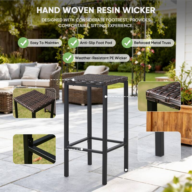 Pocassy Outdoor Patio Tiki Bar Set with 2 Stools Storage for Garden