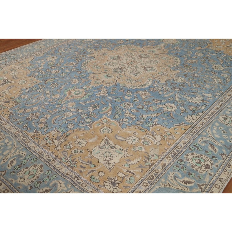 Blue Medallion Tabriz Persian Rug Living Room Handmade Wool Carpet - 9'10"x 12'7"