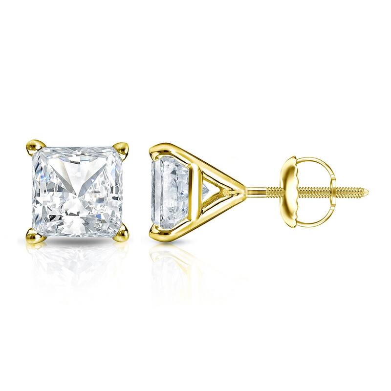 Auriya 1/2ctw Princess-cut Diamond Stud Earrings 14k Gold Martini-set (H-I, SI1-SI2) - Yellow
