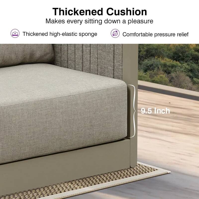 PURPLE LEAF Santorini 6 Piece Khaki Patio Sectional Sofa Set with Ottoman Cushions Poolside Garden Outdoor Conversation Sets