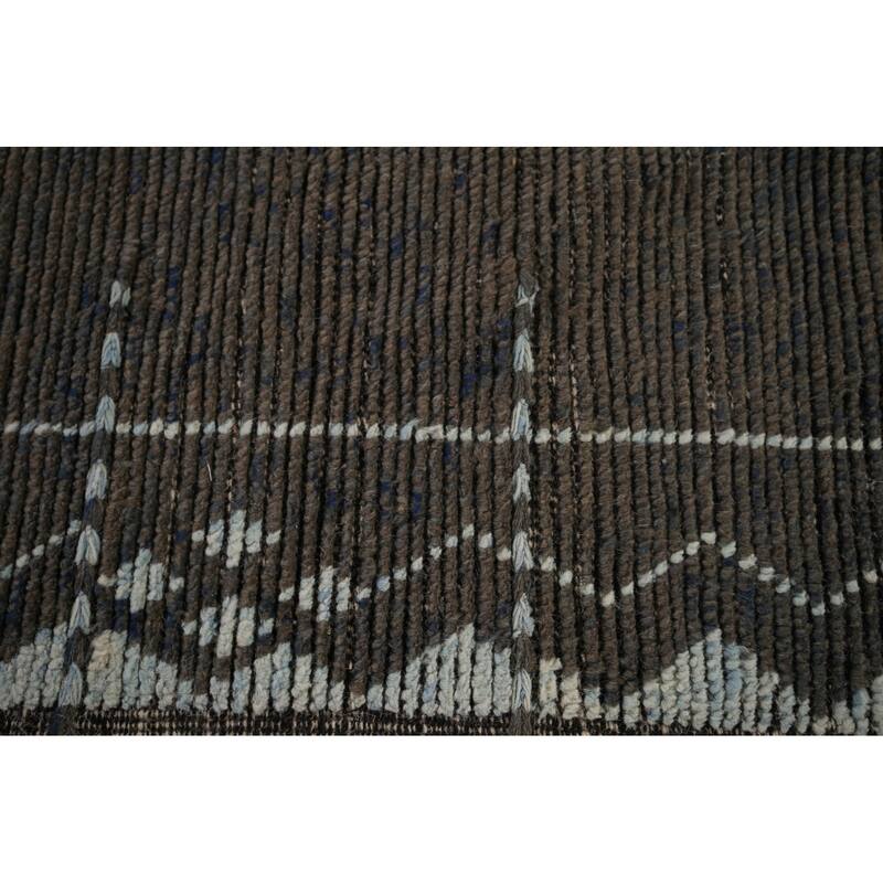 Striped Brown Moroccan Area Rug Handmade Wool Carpet - 8'10"x 12'7"