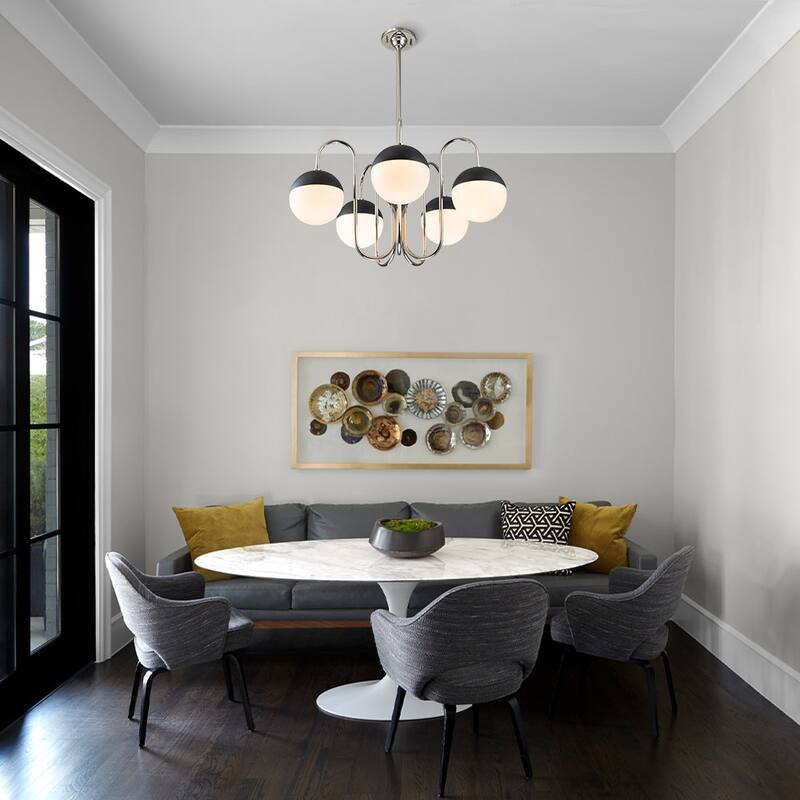 5-Light Mid-century Opal Glass Swan-neck Chandelier